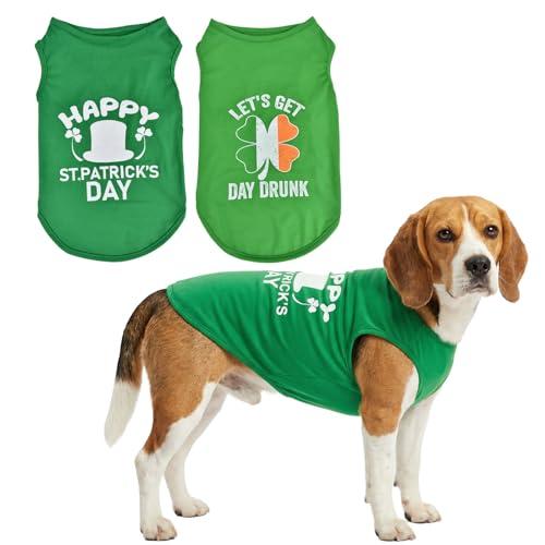 Vehomy 2-Pack st Patricks Day Dog Shirt Irish Holiday Green Dog Shirts with Shamrock Patterns Pet Saint Patricks Clover Clothes Outfit Sleeveless T-Shirt for Small Medium Large Dogs L
