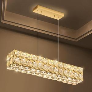 24'' Modern Crystal Chandelier for Dining Room Ceiling Light Fixture for Living Room Hallway Lighting LED Dimmable with Remote Gold