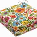 Pillow Perfect Bright Floral Indoor/Outdoor Chair Seat Cushion with Ties Squared Corner, Plush Fiber Fill, Weather, and Fade Resistant, 20" x 20", Blue/Purple Gregoire 2 Count