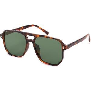 FEISEDY Retro Square Aviator Sunglasses Women Men 70s Vintage Trendy Plastic Frame Sun Glasses B2835 (Tortoise Frame/Dark Green Lens)