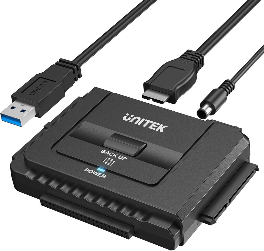 Unitek USB 3.0 to IDE and SATA Converter External Hard Drive Adapter Kit for Universal 2.5/3.5 HDD/SSD Hard Drive Disk, One Touch Backup Function, Included 12V/2A Power Adapter (Type-A Hard Drive Adapter)