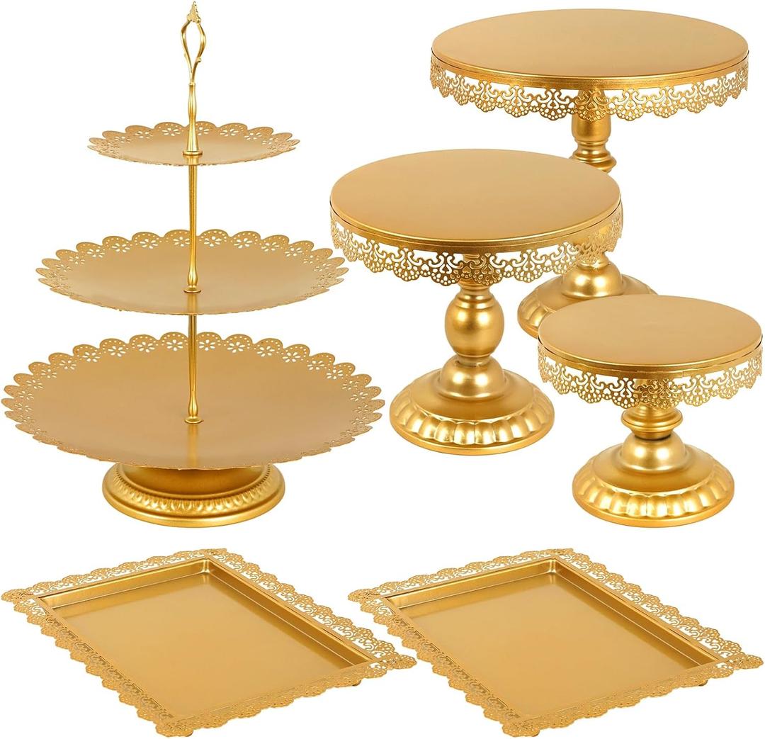 uyoyous Gold Cake Stand Set 6 Pcs Cupcake Stand Metal Cake Stand Gold Dessert Table Display Set for Wedding, Birthday, Anniversary, Baby Shower, Party, Halloween, Thanksgiving