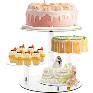 Cupcake Stand, 4 Tier Clear Round Cake and Cupcake Stand Combo for 8-12 Inch Cakes, Tiered Cupcake Tree Tower, Dessert Display Stand for Wedding Birthday Party