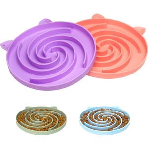Bifeaw Slow Feeder Cat Bowl, Easy to Clean Silicone Bowl, Ideal for Dry and Wet Food (Purple and Pink)