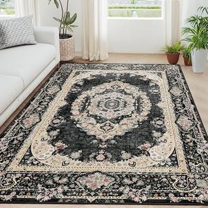 8x10 Area Rugs Washable,Boho Rug for Living Room Bedroom Dining Room,Large Vintage Bohemian Distressed Carpet Non Slip,Floral