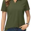 TACVASEN Women's Polo Shirts V Neck Short Sleeve Collared Golf Shirt Wicking Lightweight Casual Polos Tops (Large, Khaki)