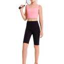 Haloumoning Girls Training Bra Sports Bra Kids Athletic Seamless Ribbed Stretchy Crop Tops Dance Yoga 5-14 Years Pink