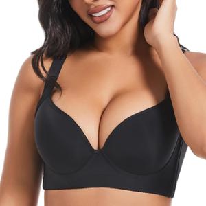 Plus Size Push Up Bras for Women Hide Back Fat Smoothing Bra Underwire Support Bras (40C, Black)