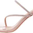 Vivianly Womens Square Toe Clear Rhinestone Strappy Heeled Sandals Transparent Block High Heels Slides Slipper Wedding Dress, 9