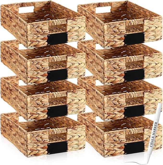Nitial 8 Pcs 16 x 12 x 5 Inch Wicker Storage Basket, Rectangular Water Hyacinth Storage Baskets for Shelving, Foldable Woven Pantry Organizer with Chalkboard Label and Chalk Marker (Classic Color) Nitial 8 Pcs 16 x 12 x 5 Inch Wicker Storage Basket, Rectangular Water Hyacinth Storage Baskets for Shelving, Foldable Woven Pantry Organizer with Chalkboard Label and Chalk Marker (Classic Color)