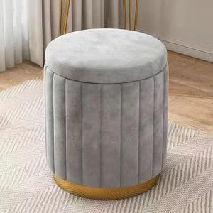 Modern Velvet Storage Ottoman, Round Vanity Stool with High Resilience Sponge, Multifunctional Footrest Makeup Chair with Wooden Frame, Pink (Grey)