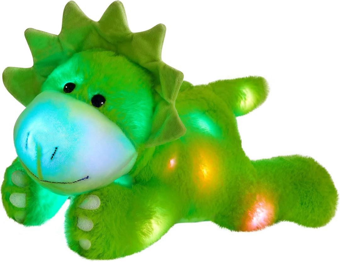 Glow Guards 15'' Light up Triceratops Dinosaur Stuffed Animal,LED Soft Dinosaur Plush Toy with Night Lights Glow in The Dark,Children's Day Birthday for Toddler Kids