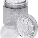 Fig & Leaf (40 Pack) Premium 6-Inch Round Foil Pans with Plastic Dome Lids l Heavy Duty l Disposable Aluminum Tin for Roasting, Baking, or Cooking