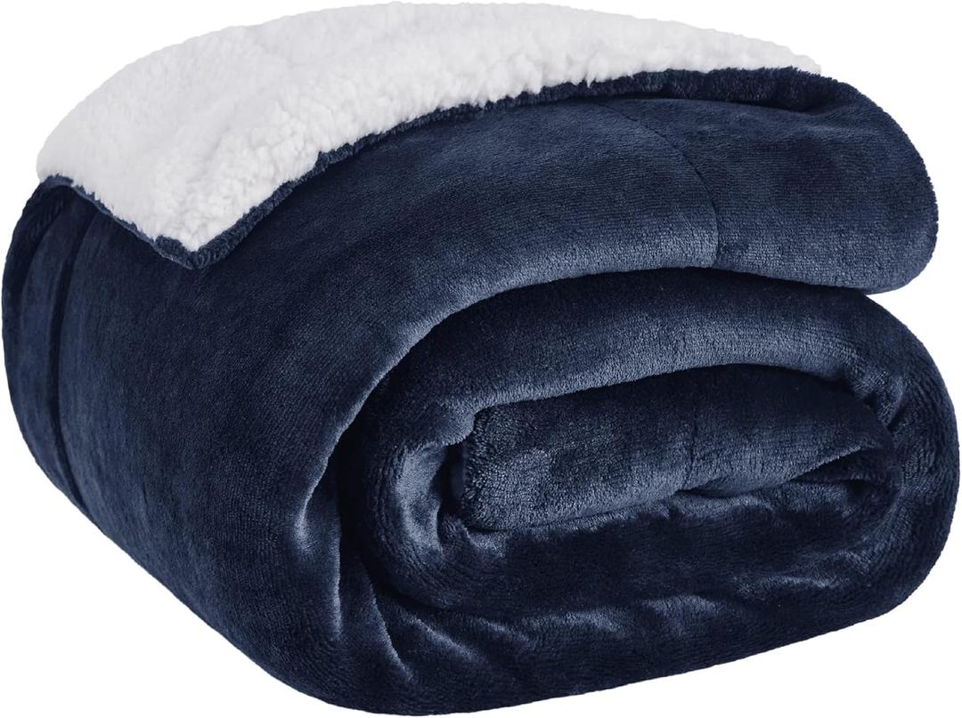 Bedsure GentleSoft Sherpa Fleece Throw Blanket Twin Size for Couch - Thick and Warm Throw for Women and Men, Soft Fuzzy Plush Twin Blanket for Winter, Navy, 60x80 Inches