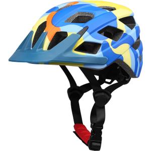 Kids Bike Helmet, 2 Size Adjustable for Youth Toddler Boys & Girls 3-5-8-10-12-14 Years, Child Helmets with Visor for Skating Cycling Scooter (Blue yellow orange)
