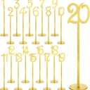 20 Pcs Table Numbers Wedding Table Numbers Wood for Reception Stands Seat with Holder Base for Wedding Party Event Catering, 1-20 (Gold)
