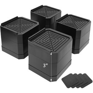 4 Pack Bed Risers Heavy Duty, Adjustable Furniture Risers for Bed Couch Sofa Desk Chair Blocks, Lift Height 1.5", 3" or 4.3" (Black, Two Layers 3 Inches)
