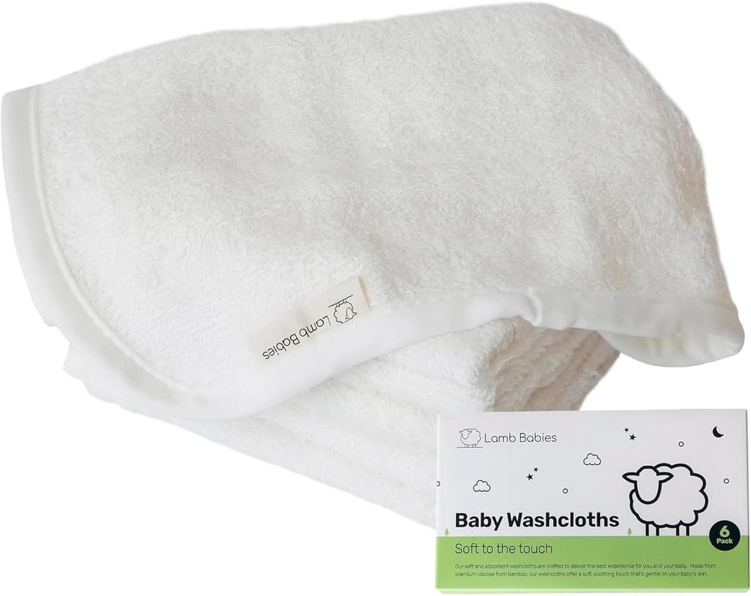 Bamboo Baby Washcloths for Newborns, Soft and Absorbent Baby Wash Cloths Made with Bamboo Viscose, Gentle Infant Bath Cloths for Face, Hands and Body, Durable, Lightweight and Easy-to-Wash, White, Pack of 6