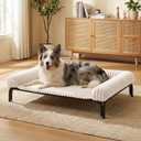 Elevated Dog Bed with Removable Fluffy Pillow Cushion, Raised Pet Cot Washable Bolster, Dog Couch Sofa, Anti Slip Feet, Breathable Mesh, Cream, 43"32"