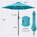FLAME&SHADE 7.5 ft Solar Powered Outdoor Market Patio Table Umbrella with LED Lights and Tilt, Aqua Blue