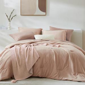 WRENSONGE Queen Comforter Set - 7 Pieces Clay Pink Soft Bed in a Bag Queen with Fitted Sheet, Flat Sheet, 2 Pillow Shams, and 2 Pillowcases- Warm Bedding Sets for All Season
