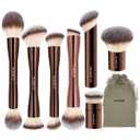 MAANGE 7pcs Makeup Brush Set Double Sided Kabuki Makeup Brushes Contour Brush for Foundation Liquid Powder Concealer Cream Cosmetics Bronzer Blending Blush Buffing Makeup Tools (Coffee)