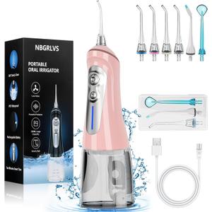 NBGRLVS Water Dental Picks for Teeth Cleaning,6 Modes 6 Tips and Storage Case Water Dental Flossers Cordless 320ML IPX 7 Waterproof Rechargeable Portable Electric Dental flosser for Trave Home (Pink)
