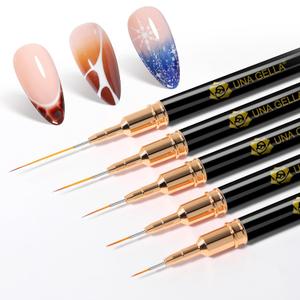 UNA GELLA Metallic Nail Art Brushes, Liner Pens Set 5Pcs For Nail Art Gel Polish - Thin Detail Nail Art Design Painting Brush Set For Nails Gel Fine Drawing Nail Tools Sizes 7/9/11/15/25mm