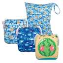 ALVABABY 3pcs Baby Swim Diapers with 1pcs Wet Bag Reuseable Washable & Adjustable for Swimming Lesson & Baby Boy and Girl 3YKL10 (Small (Pack of 3), Watermelon Shark Coconut)