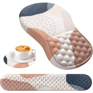 HAOCOO Ergonomic Mouse Pad with Wrist Rest and Keyboard Wrist Rest Set, 3 PCS Computer Carpal Tunnel Mouse Pads for Desk with Coaster, Memory Foam Mousepad Support for Office Women, Boho Navy Pink