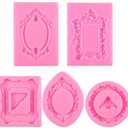 Photo Frame Silicone Molds, 5 PCS Mini Picture Frames Fondant Molds Baroque Style Air Dry Clay Mold Vintage Polymer Clay Mold for Cupcake Chocolate Candy Cake Baking Polymer-Clay DIY Craft Decoration