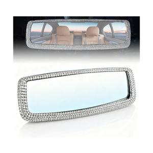 Bling Rhinestone Rearview Mirror, Car Interior Clip-on Rear View Accessories Decorations Panoramic Rear View Mirror with Bling Rhinestones Crystal Diamonds Edge for SUV, Truck