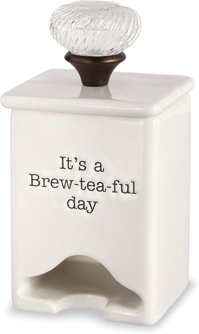 Mud Pie FBA_ Ceramic Tea Bag Caddy, White