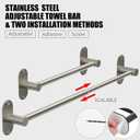 Towel Bar, Adjustable 14.4inch - 25.2inch Towel Rack, Self Adhesive Wall Mounted for Bathroom Kitchen Hand Towel Holder Cloths Hanger 304 Stainless Steel Organizer Single Bar (Brushed Nickel)
