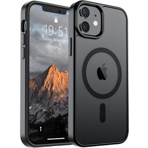 SUPFINE Magnetic for iPhone 12 Mini Case & iPhone 13 Mini Case (Compatible with MagSafe) (Military Grade Drop Protection) Slim Translucent Matte Shockproof Phone Cover,Black