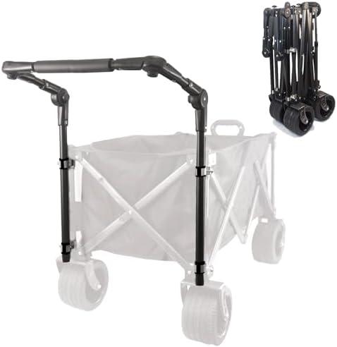 Folding Universal Wagon Push Handle Adjustable Handle Attachment with Stainless Steel Connectors,Foldable Push Pull Bar for Round or Square Metal Frame Camping Wagon/Beach Cart/Strollers