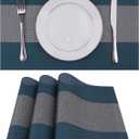 WAZAIGUR Woven Vinyl Placemats,Washable Easy to Clean Table Placemats (Set of 4, Blue Grey)