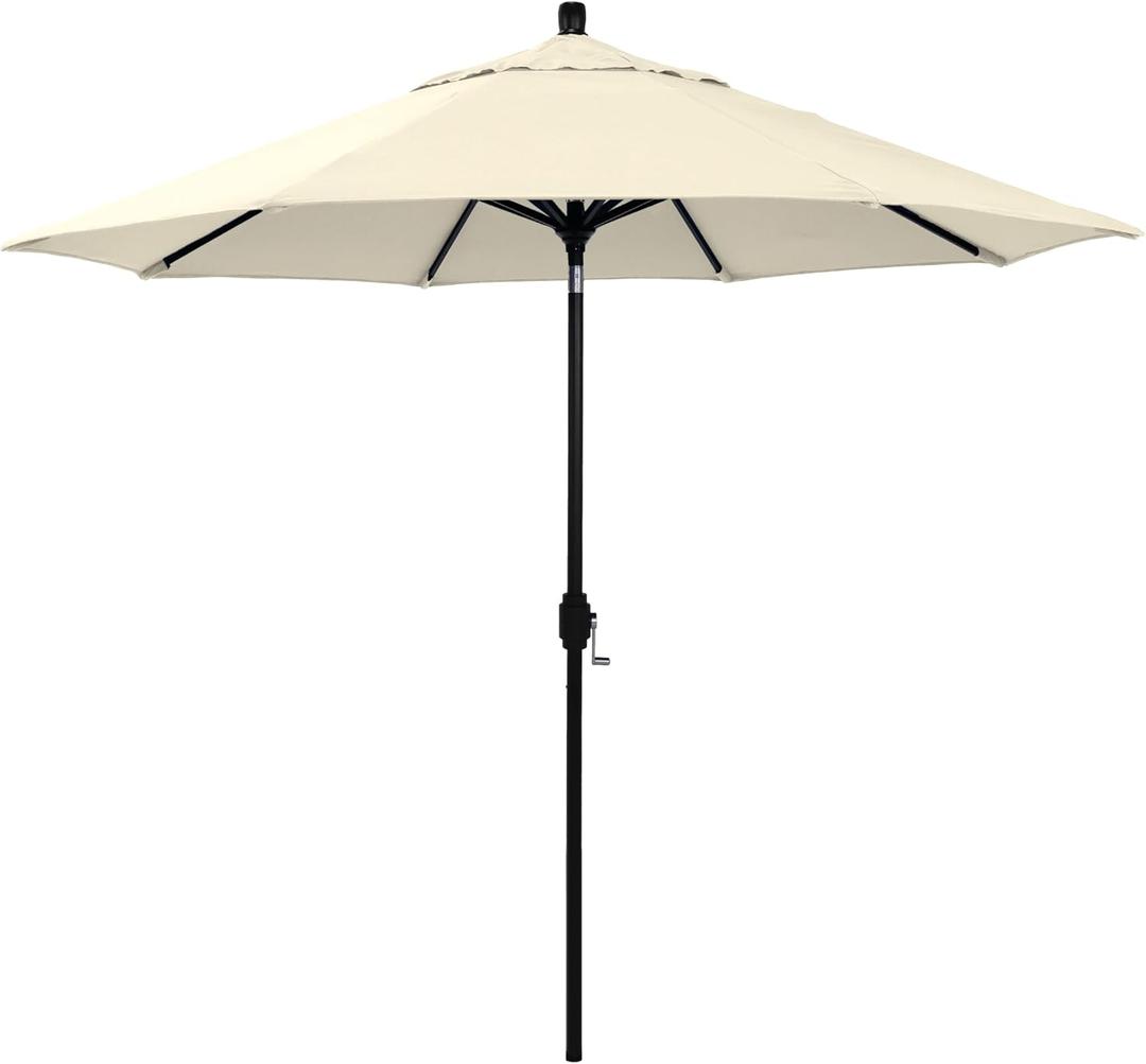 California Umbrella 12-Year-Non-Fading, 9Ft Premium Sunbrella Patio Umbrella, Hand-Crank, Button-Tilt, Black Frame, Canvas Fabric