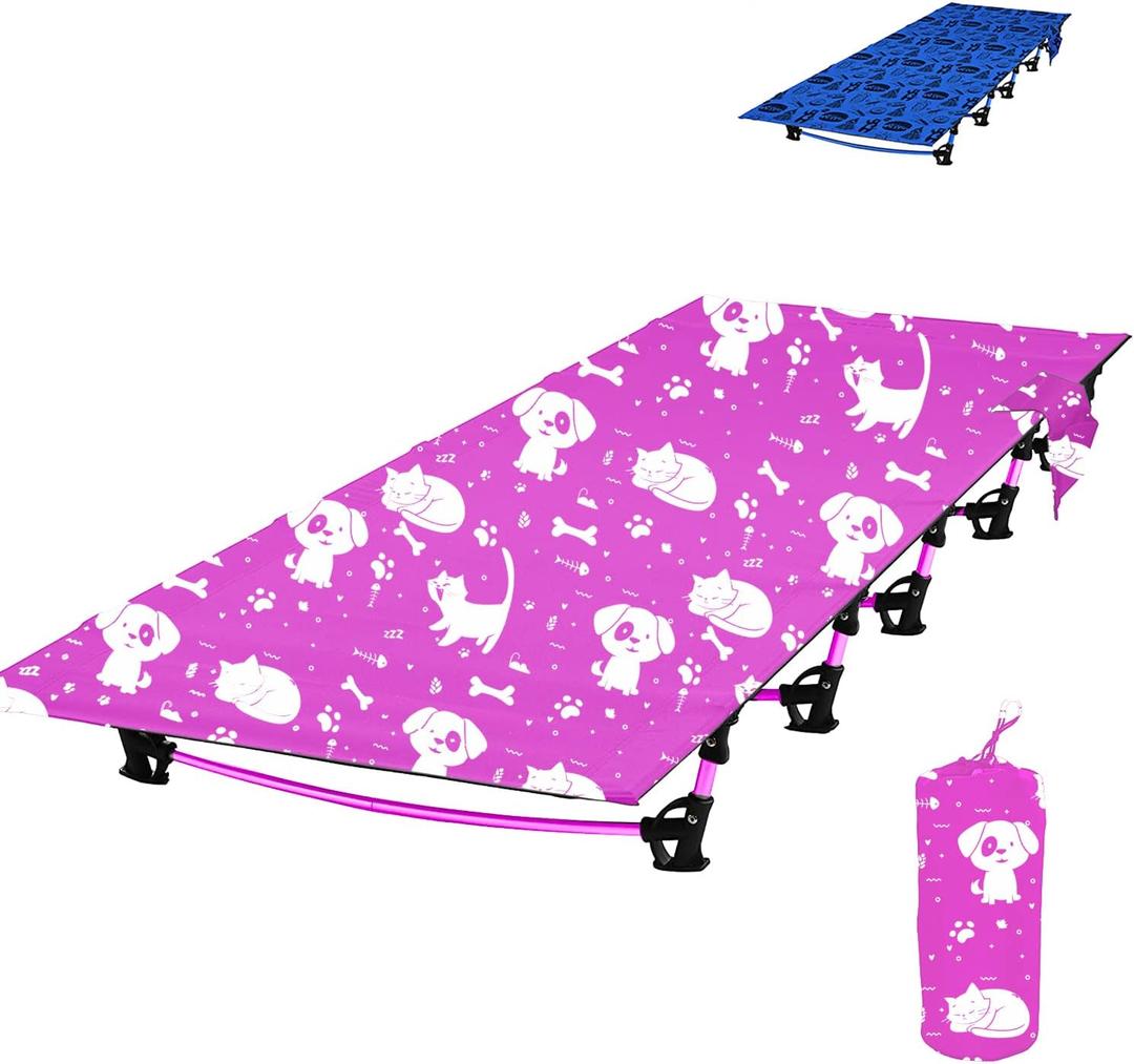 Kids Camping Cot and Toddler Travel Bed | Lightweight and Compact Cots for Sleeping | 59 x 27.5 x 5.3  Portable Folding Cot for Toddler, Kids, Youth and Even Adults (Pink)