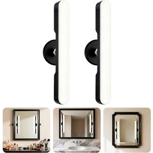 cambk Set of 2 Wireless Vanity Makeup Lights for Mirror, Rechargeable LED Stick On Light Bar for Bathroom Mirror with Dimmable 3 CCT, Long Battery Life Cordless Light for Vanity Desk(Black)