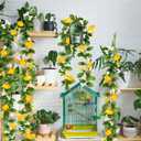 2 Pcs Artificial Lemon Flower Garland Vine, 14 Ft Fake Yellow Lemon Vines Silk Flowers Hanging Floral Garlands Decoration for Room Wall, Flower Themed Party, Wedding Supplies
