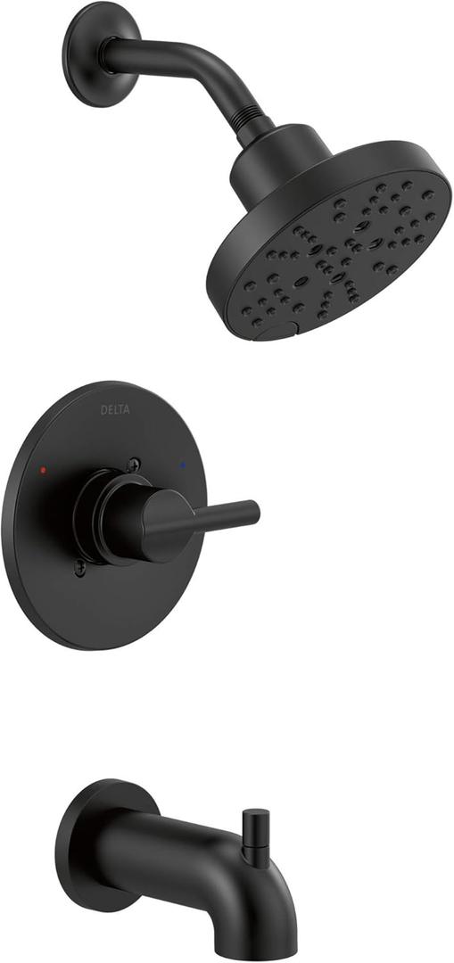Delta Nicoli 14 Series H2Okinetic Bathtub and Shower Faucet Set, Matte Black Shower Head and Handle Set, Valve Trim Kit, Matte Black 144749-BL (Valve Included)