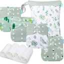 Baby Cloth Diapers Set - 4 Pack with 4 Inserts & 1 Wet Dry Separation Bag, Reusable Infant Toddler Nappy, Adjustable Pocket Diapers for Baby Boys and Girls (6-33 pounds, 0-3 Years) 