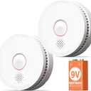 Jemay Smoke Detector, 10-Year Fire Detectors Photoelectric Smoke Alarm Low Battery Warning Test & Silence Button, Easy to Install Home Fire Alarm for Kitchen Bedroom, 2 Pack