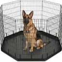 PJYuCien Dog Playpen with Bottom Pad - Metal Foldable Exercise Pen, 8 Panels 42" H x 24" W Indoor Outdoor Pet Fence Puppy Crate Kennel, Black