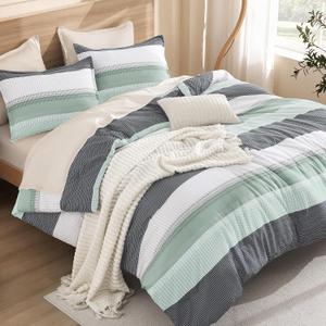 Litanika King Size Comforter Set Light Green - 3 Pieces Stripe Bed Set