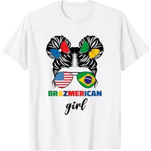Half American and Brazilian America Brazil Flag Girl Kids TShirt