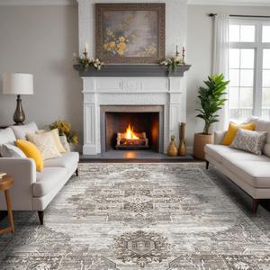 RUUGME Washable 9x12 Area Rugs - Large Rugs for Living Room Stain Resistant Carpet Vintage Rugs for Bedroom with Non Slip Backing Home Decor Floor Decoration Mat (9x12 Grey) (9' x 12')