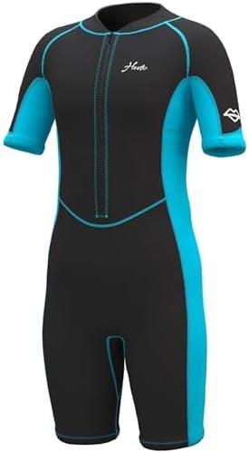 Hevto Kids Wetsuit Shorty for Boys Toddler Girls Youth 2mm Neoprene Thermal Wet Suit Front Zip for Swimming Snorkeling Surfing Diving Size 14