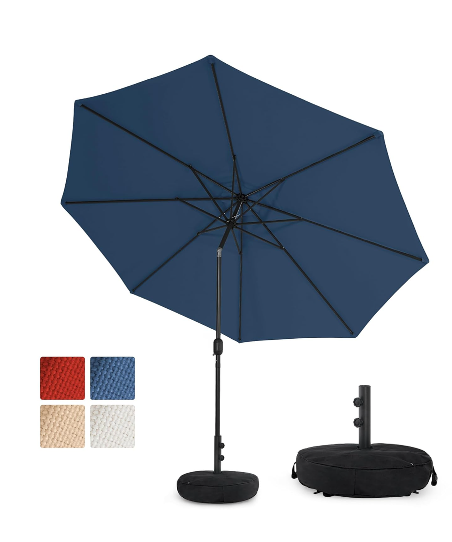 Sundale Outdoor Olefin 5-Year-Non-Fading 10FT Patio Umbrella with Sand Bag Base, Outdoor Umbrella with Tilt and Crank
